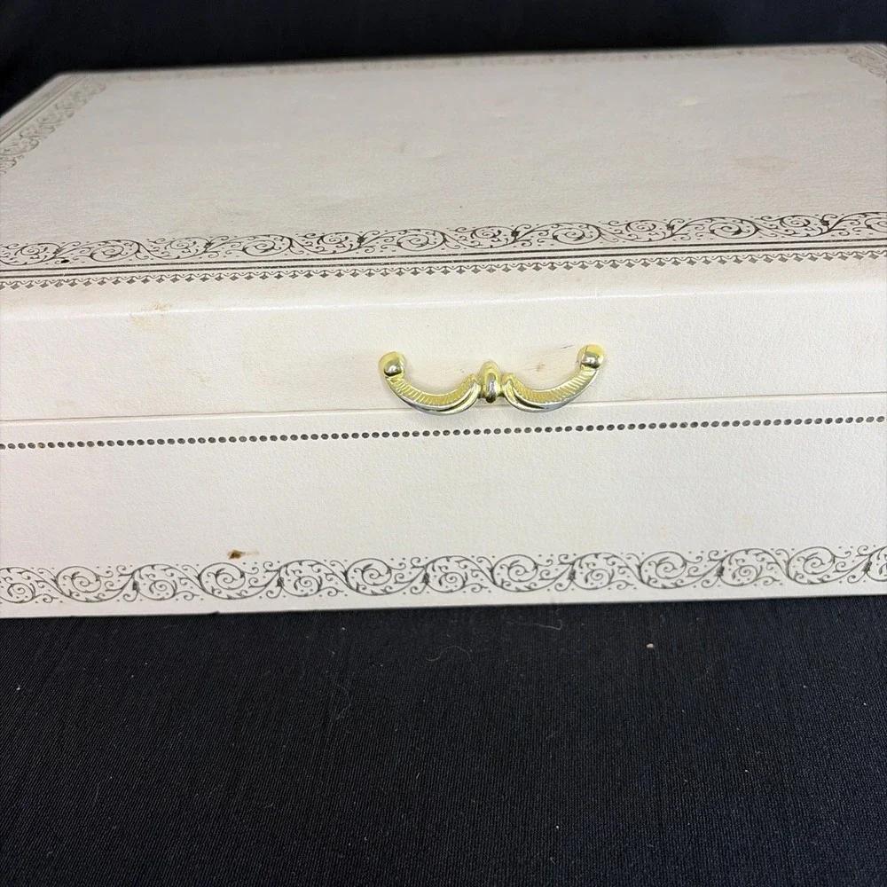 Vintage Mele Ivory Jewelry box Two Tier w Necklace Hooks, Mustard, 12.5x8x3.5